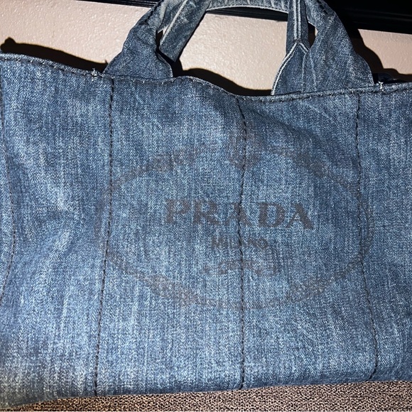 Prada Canapa denim canvas tote. With detachable strap. Authenticity card. - Picture 7 of 16